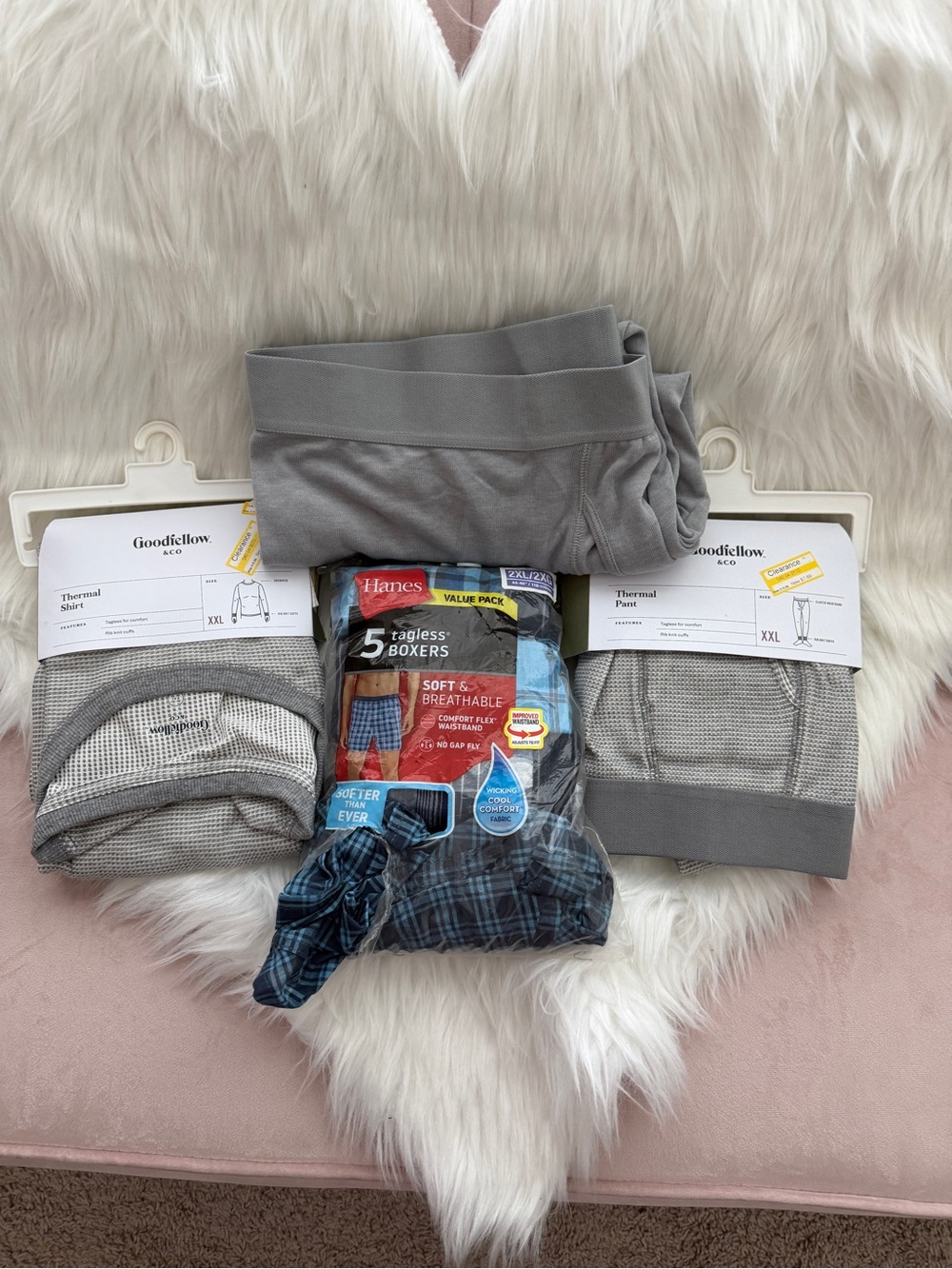 Goodfellow & Co Men's Gray Boxer & Thermal Set with Blue Plaid Hanes Boxers
